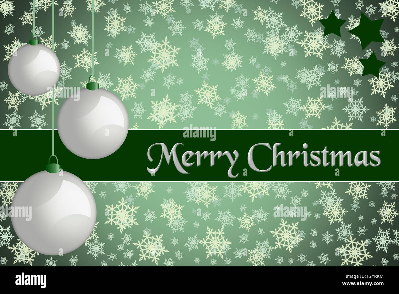 Tarjeta de felicitación de Navidad. "Merry Christmas" de color verde retro  Tarjeta de Navidad con bolas blancas y fondo de copos de nieve Fotografía  de stock - Alamy