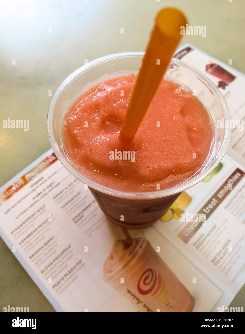 Zumos Jamba batidos de helado de yogur bebidas y menú, EE.UU. Foto de stock