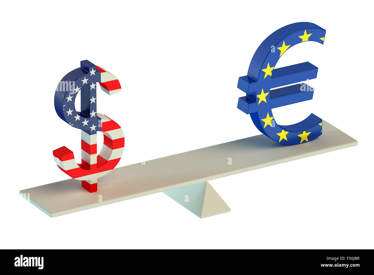 Dólar o Euro, equilibrio concepto aislado sobre fondo blanco. Foto de stock