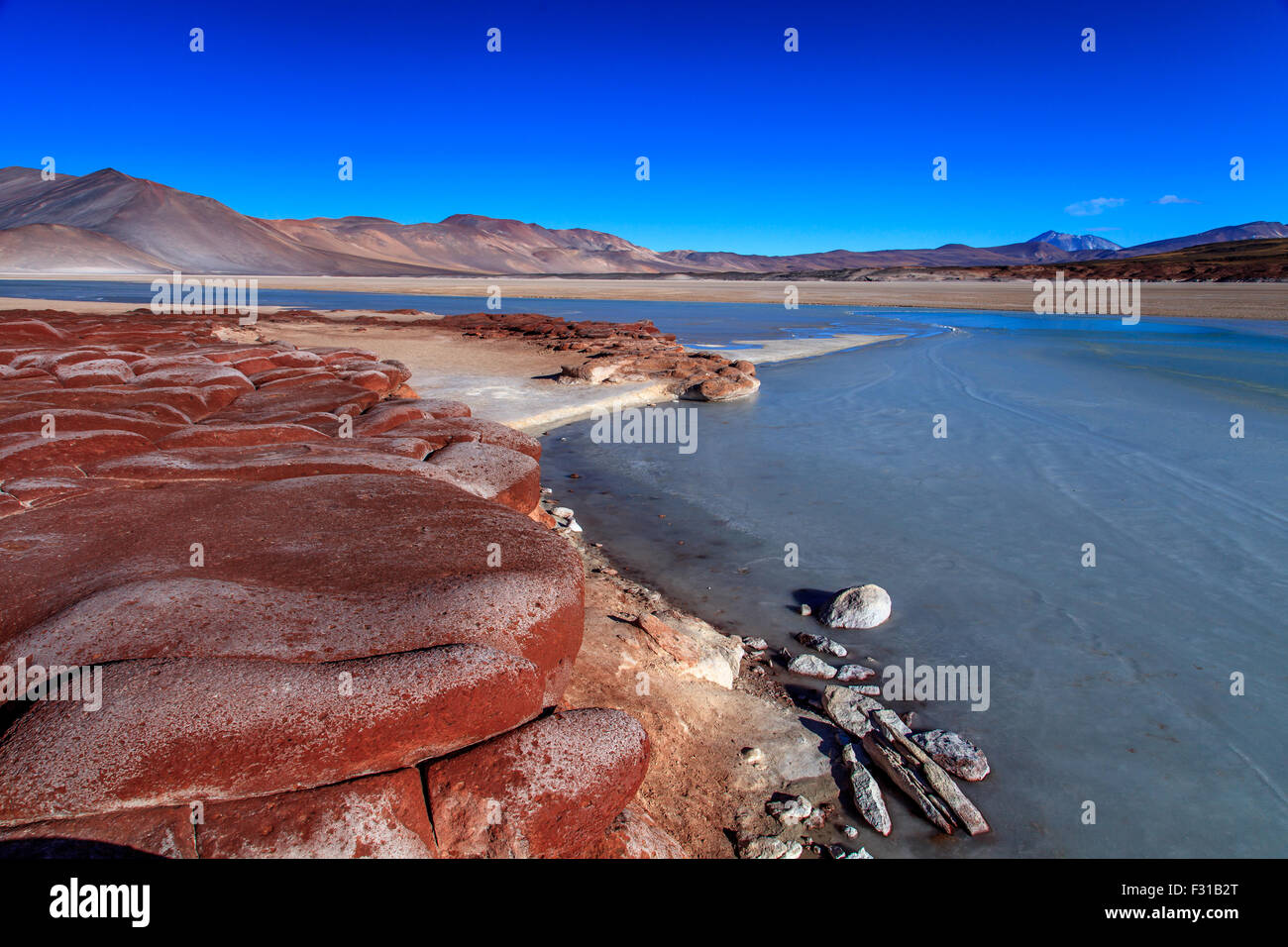 Las Piedras Rojas. Salar de Aguas Calientes (Reserva Nacional Los Flamencos, Atacama, Chile) Foto de stock