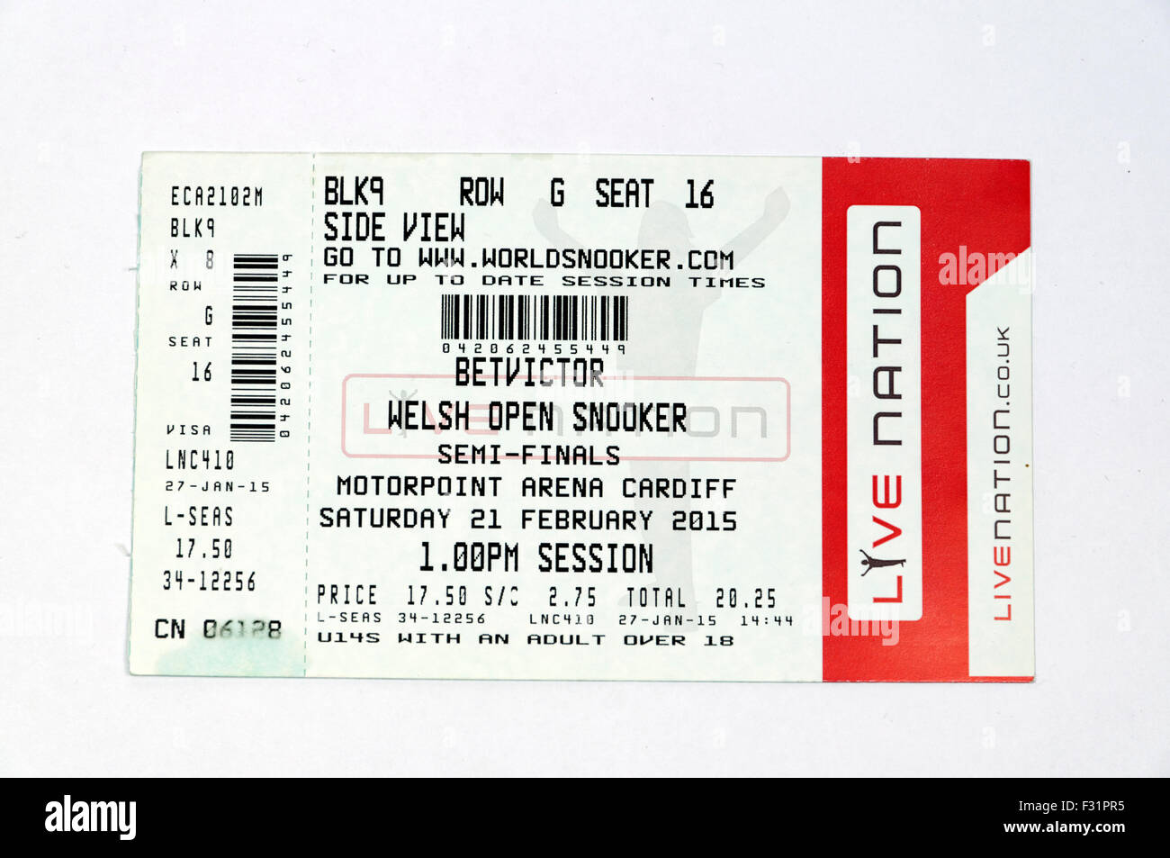 Los boletos de la apuesta Fred Welsh Open Snooker competencia, Motorpoint Arena, Cardiff. Foto de stock