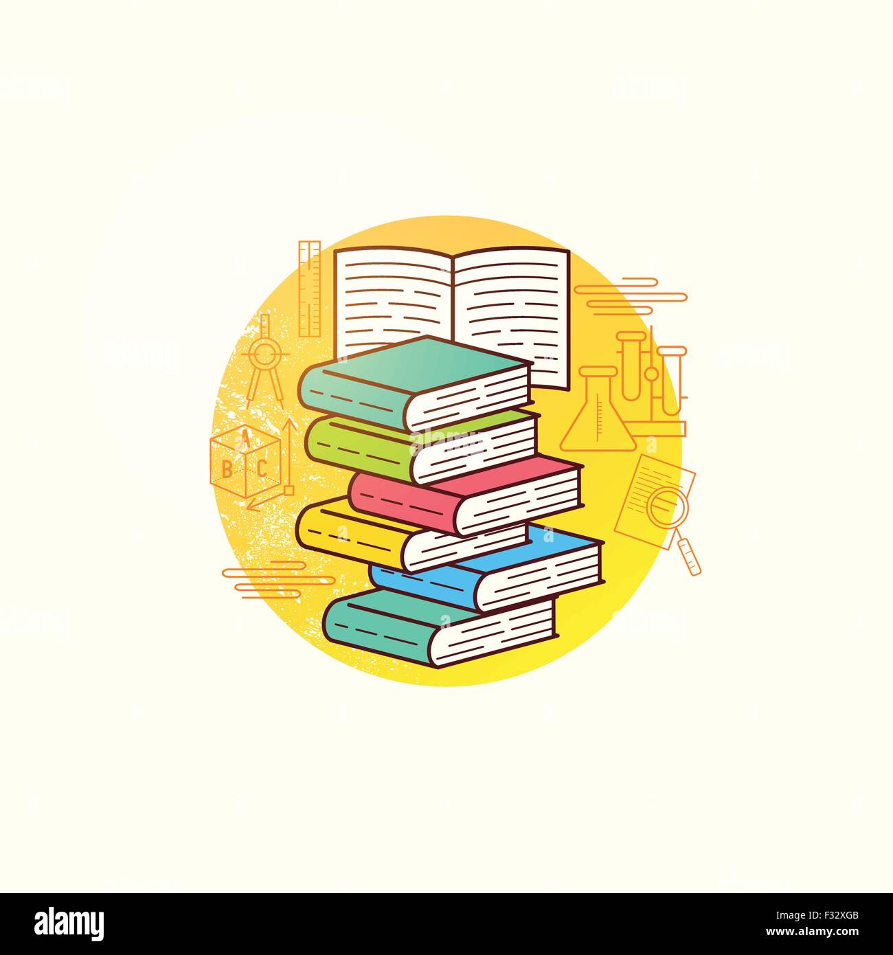 Colección de libros de Vector. Un grupo de libros para la enseñanza y el aprendizaje. Ilustración vectorial. Ilustración del Vector