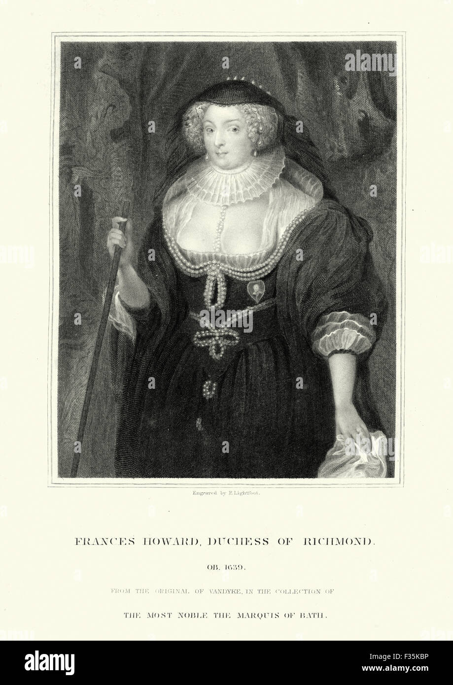 Retrato de Frances Howard, Duquesa de Richmond. Una de las grandes bellezas de la corte jacobea, ella era también el patrono de la tapa Foto de stock