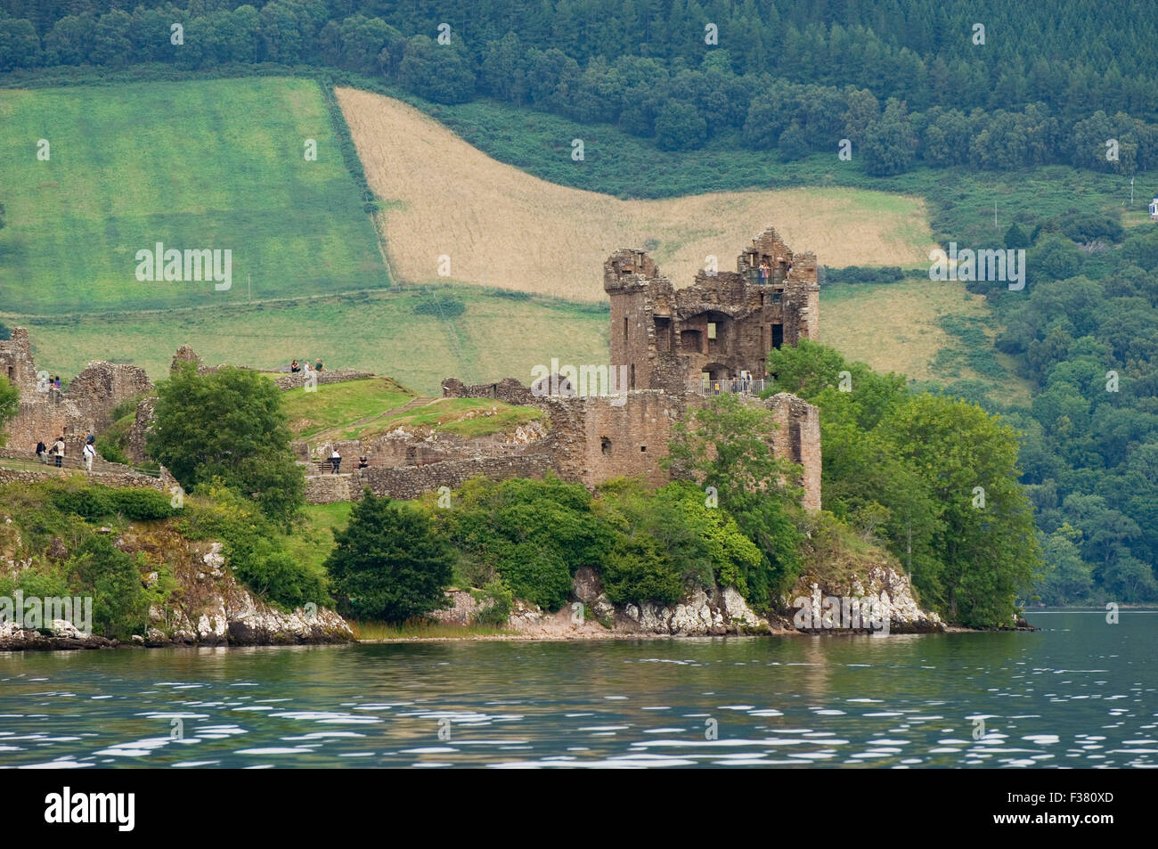 El castillo de Urquhart y Loch Ness, cerca de Drumnadrochit, región de tierras altas, Escocia. Foto de stock