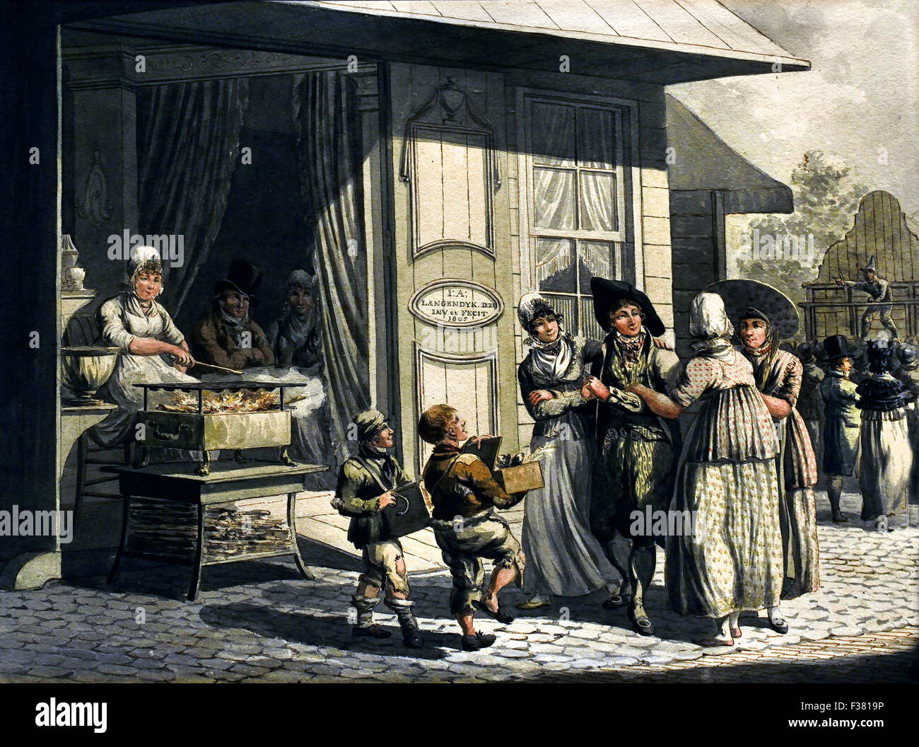 Una escena de la calle antes de una bota de poffertjes ( pequeños tortitas ) 1805 Jan Anthonie Langendijk 1780 - 1818 Dutch Netherlands Foto de stock