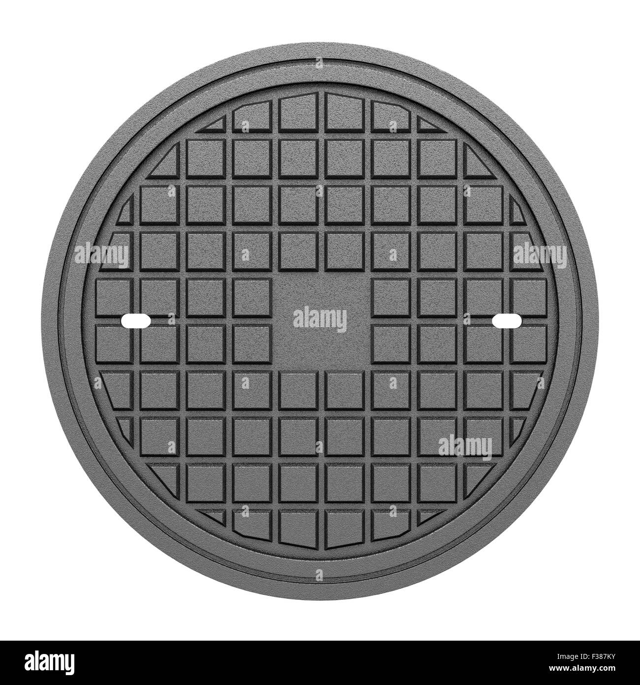 Tapa de alcantarilla metálicos aislados sobre fondo blanco Fotografía
