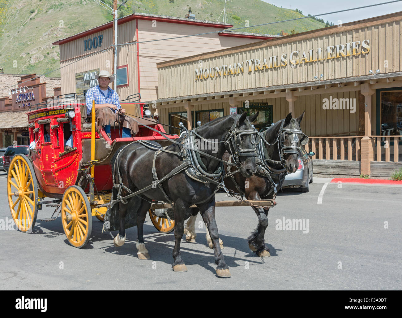 Wyoming, Jackson, stagecoach utilizado para excursiones por la ciudad Foto de stock