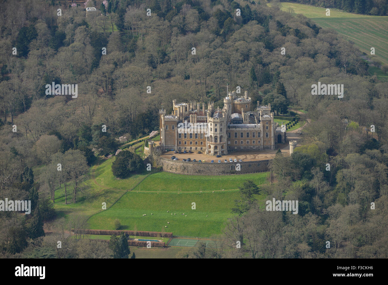 Fotografía aérea del Castillo de Belvoir, Leicestershire Foto de stock