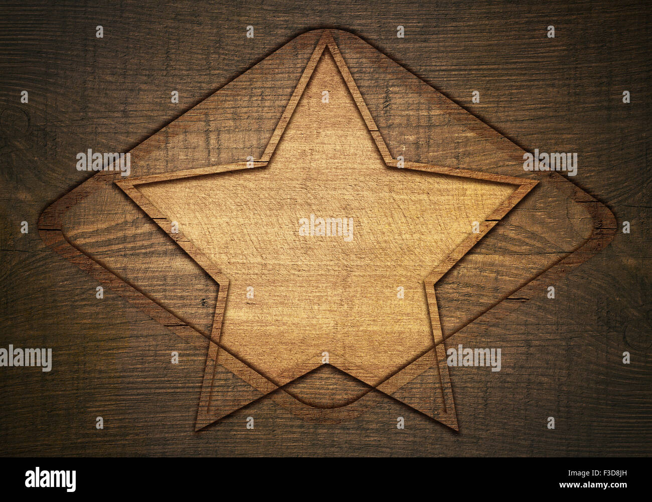 Doble exposición de madera color marrón estrella con rombos y el bastidor sobre tablones wall Foto de stock