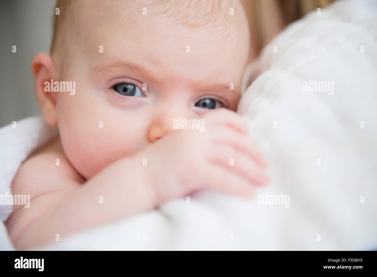 Retrato de niña (2-5 meses) en brazos de la madre Foto de stock