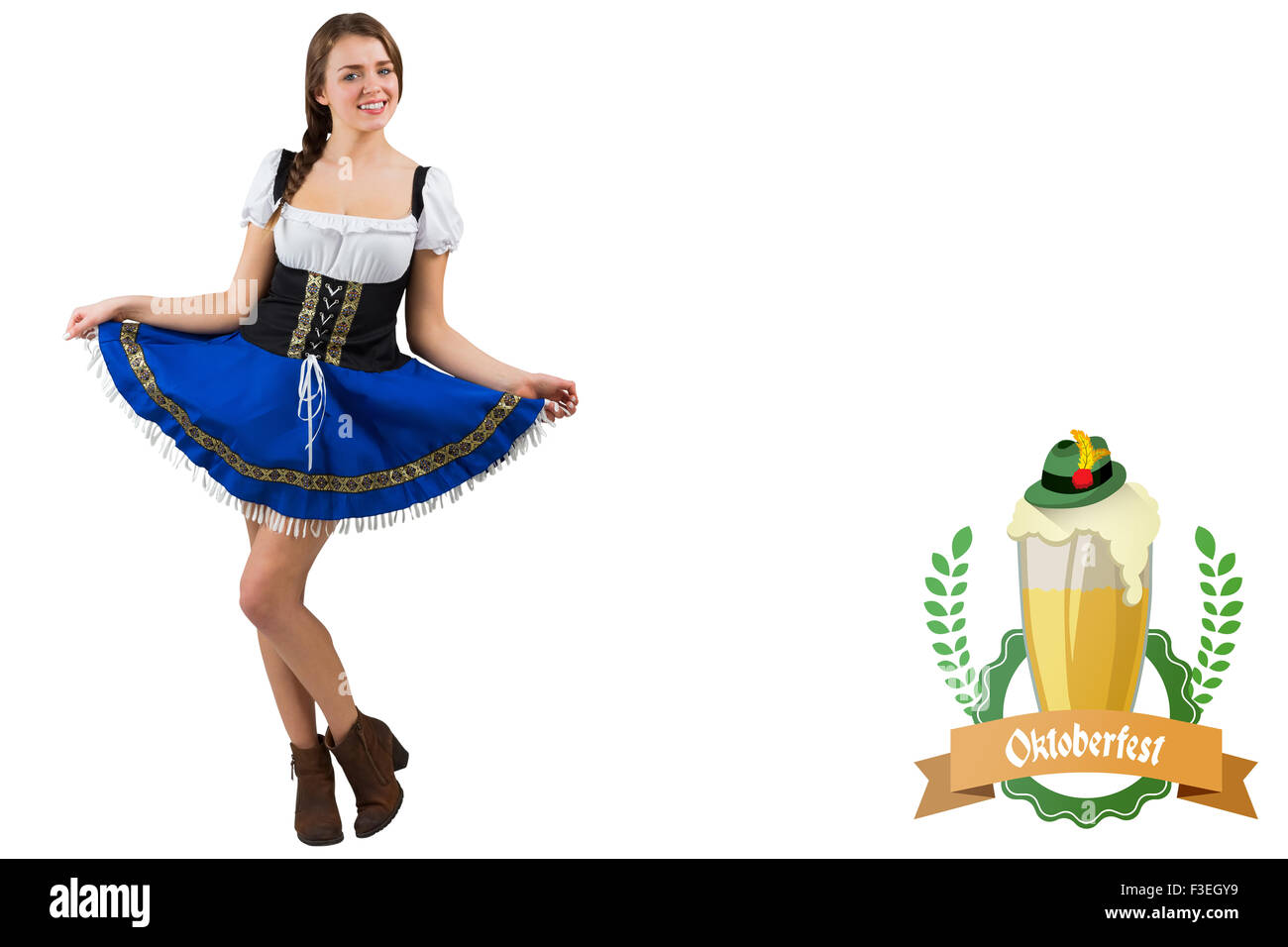 Imagen compuesta de Oktoberfest chica extendiendo su falda Foto de stock
