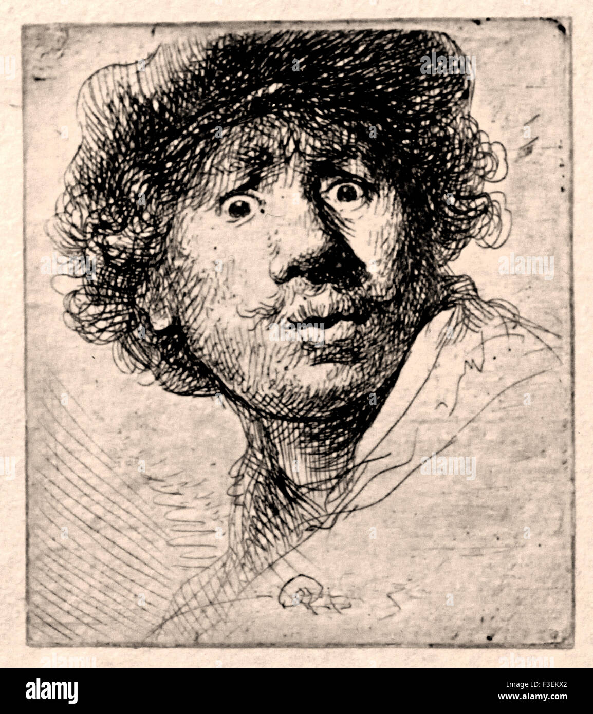 Autorretrato atónito 1630 etch aguafuerte Rembrandt Harmenszoon van Rijn  Holandés 1606-1669 Países Bajos Fotografía de stock - Alamy