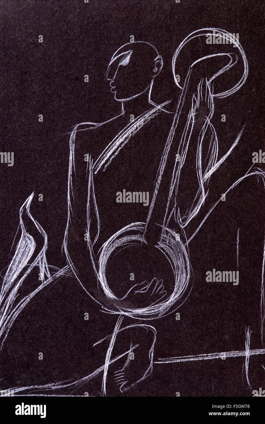 Un dibujo de un reproductor de música ; lápiz de color blanco sobre negro,  placa de montaje Fotografía de stock - Alamy