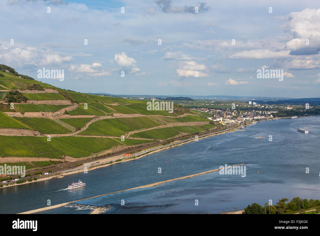 Buques de carga sobre el río Rin, el valle del Rin medio superior, Alemania Foto de stock