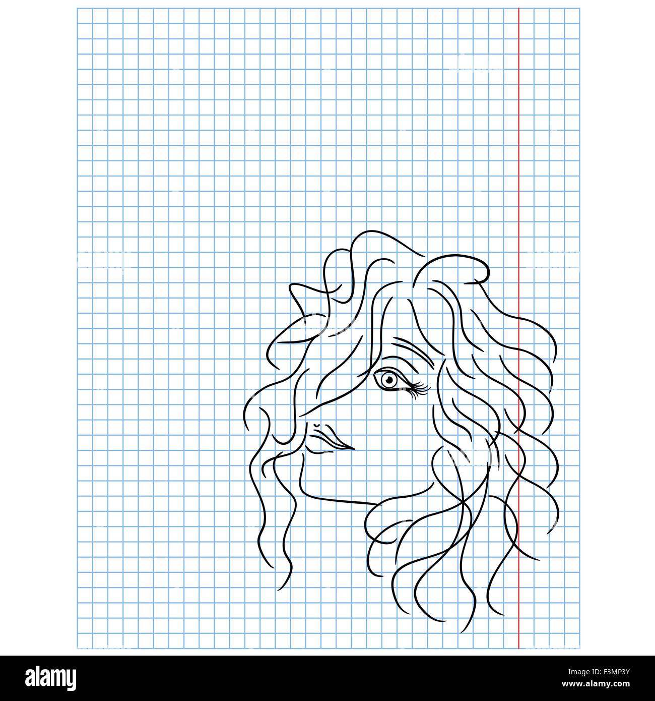 brumoso Inodoro Inodoro Cabeza femenina con el pelo rizado dibujo en una hoja cuadriculada,  ilustración vectorial Imagen Vector de stock - Alamy