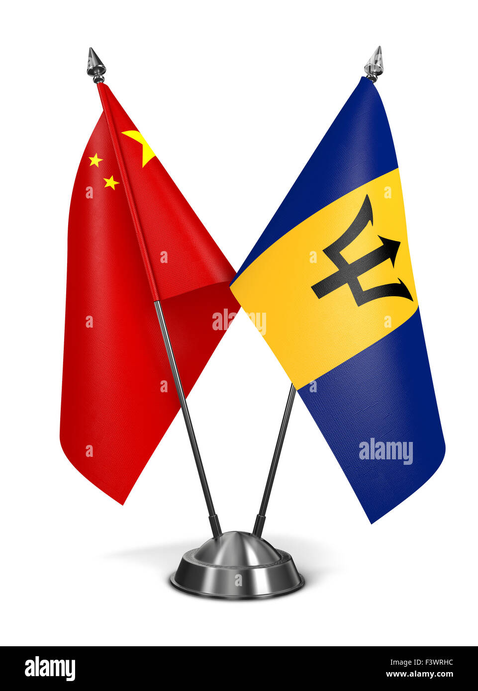 China y Barbados - banderas en miniatura. Foto de stock