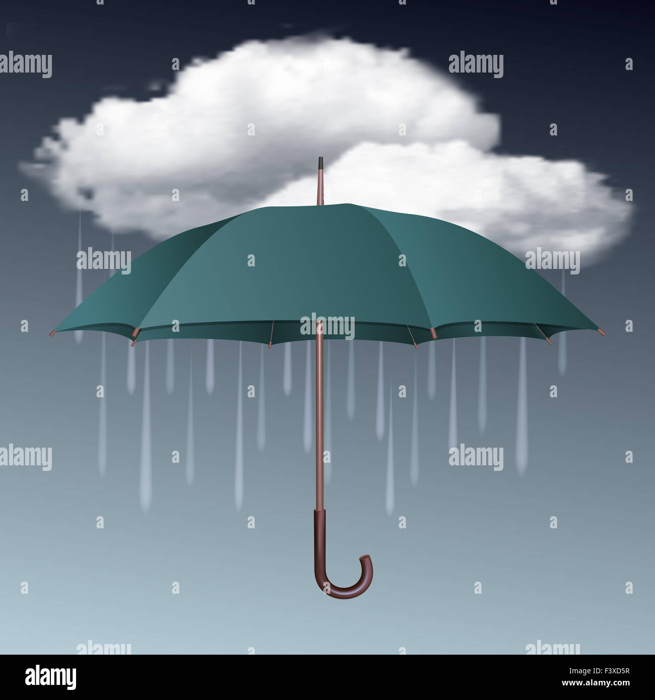 Icono de tiempo lluvioso con nubes y un paraguas Fotografía de stock - Alamy