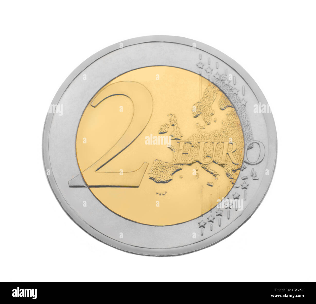 Dos monedas de euro sobre fondo blanco. Foto de stock