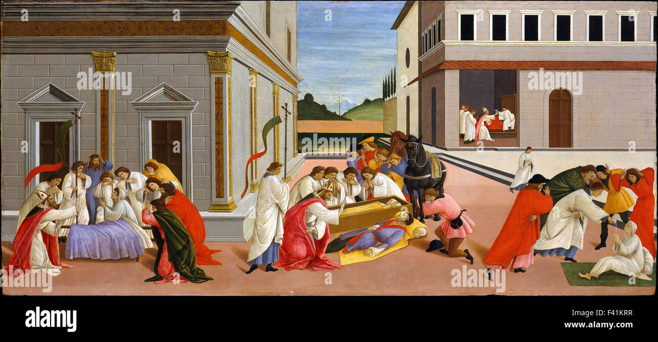 Sandro Botticelli - tres milagros de Saint-Zenobius Foto de stock