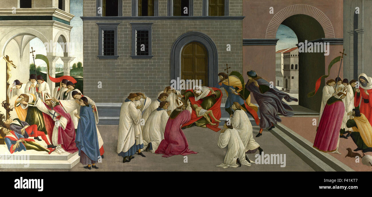 Sandro Botticelli - Tres Milagros de San Zenobio Foto de stock