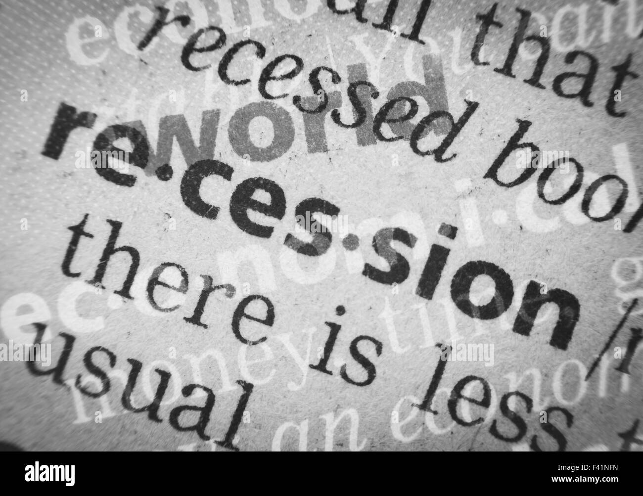 La recesión económica mundial, glosario, macro Foto de stock