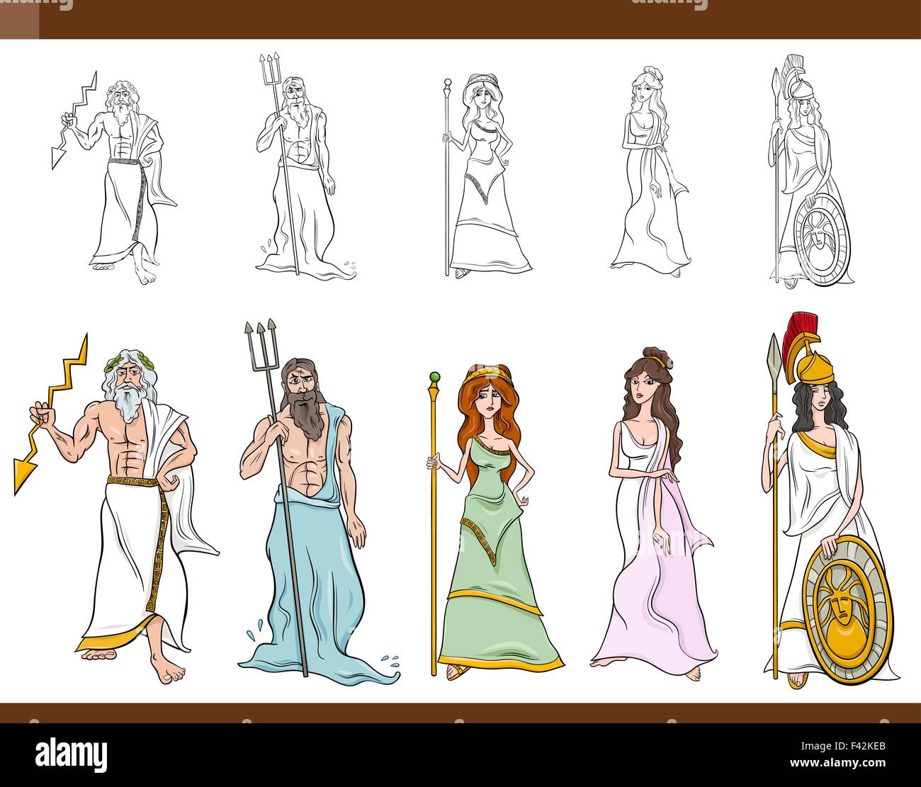 Cartoon ilustración del mitológico griego Conjunto de dioses y diosas. Ilustración del Vector