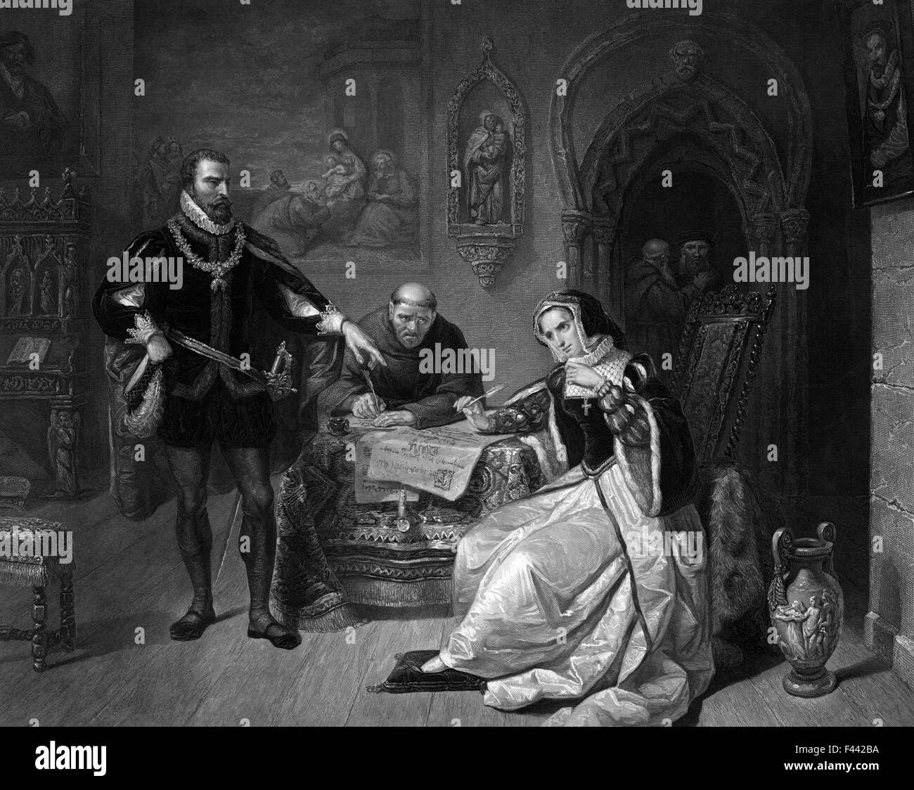 La firma de la sentencia de muerte de Lady Jane Grey Foto de stock