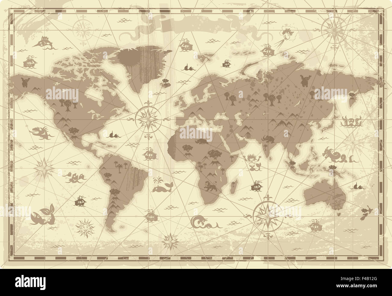 Antiguo mapa del mundo Foto de stock