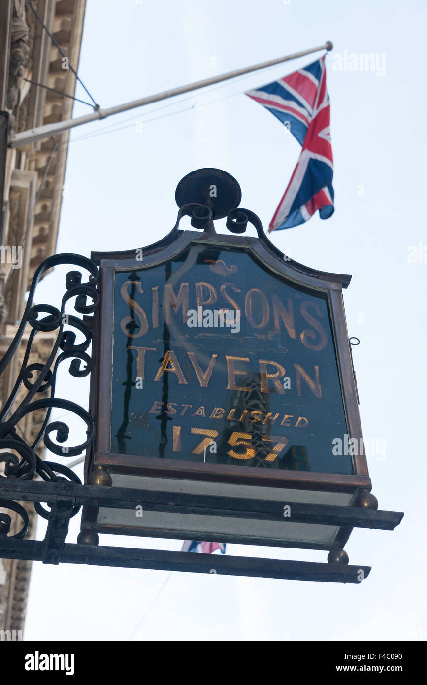 Siglo XVIII Simpson's Tavern firmar, Upper Brook Street, City de Londres, Londres, Inglaterra, Reino Unido Foto de stock