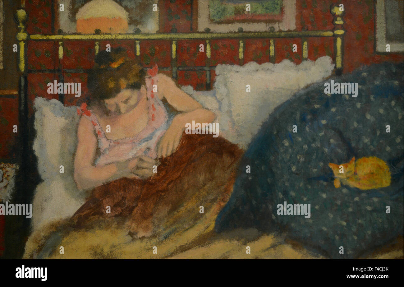 Georges Lemmen - au lit dit aussi la Femme au Chat - 1900 - Museo de Orsay - París Foto de stock
