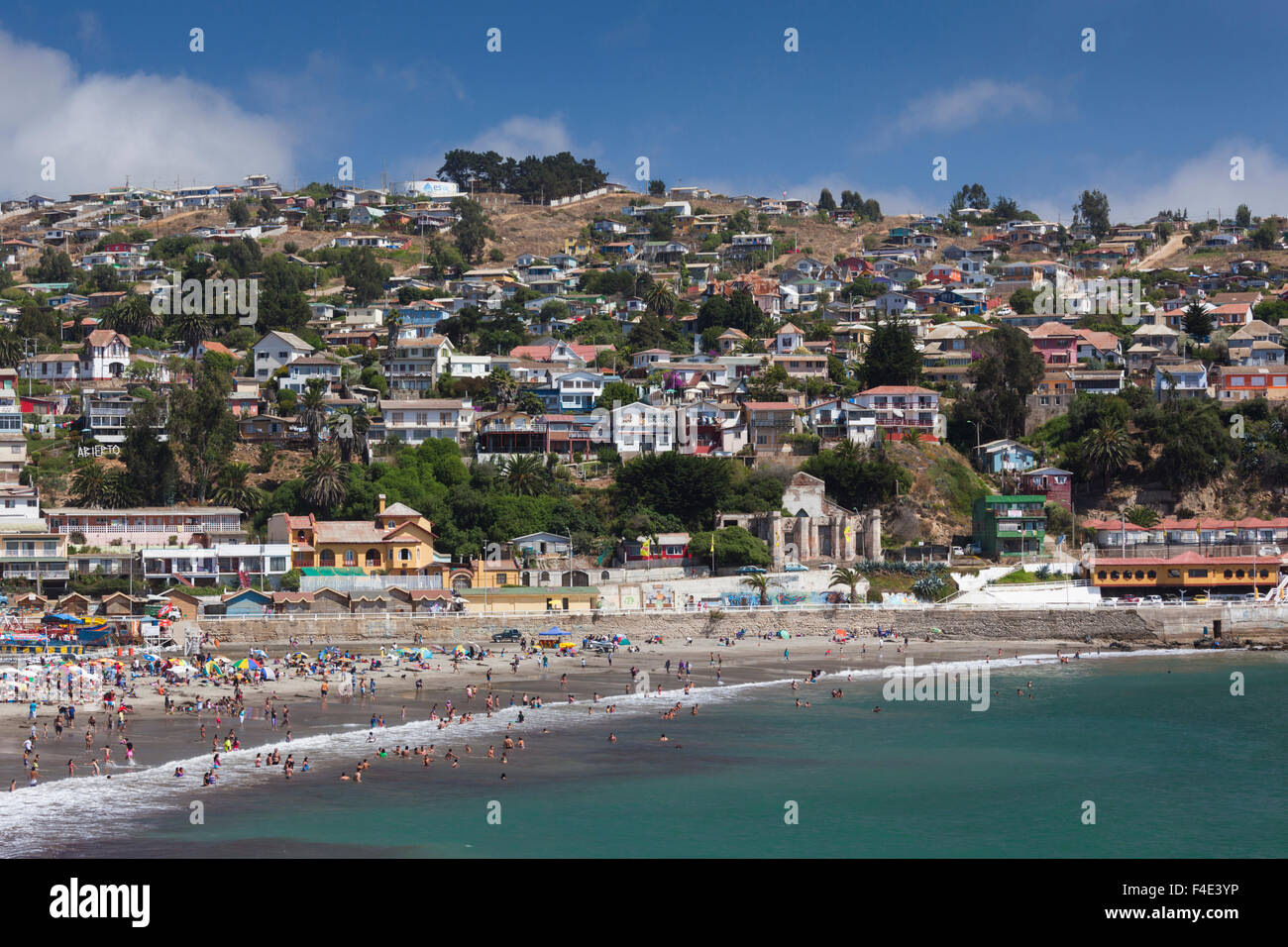 Chile, Cartagena, niveles elevados de vista a la playa, Playa Chica