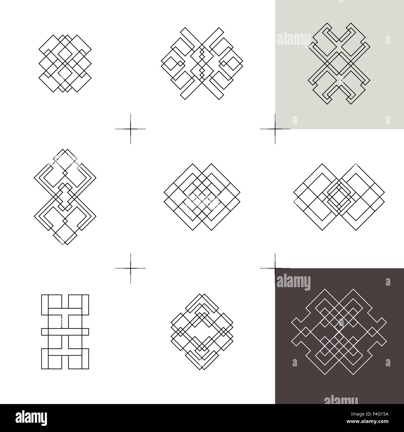 Elementos de arte lineal geométrico. Conjunto de estilo HIPSTER diseño de logotipo. Las formas línea simétrica Foto de stock