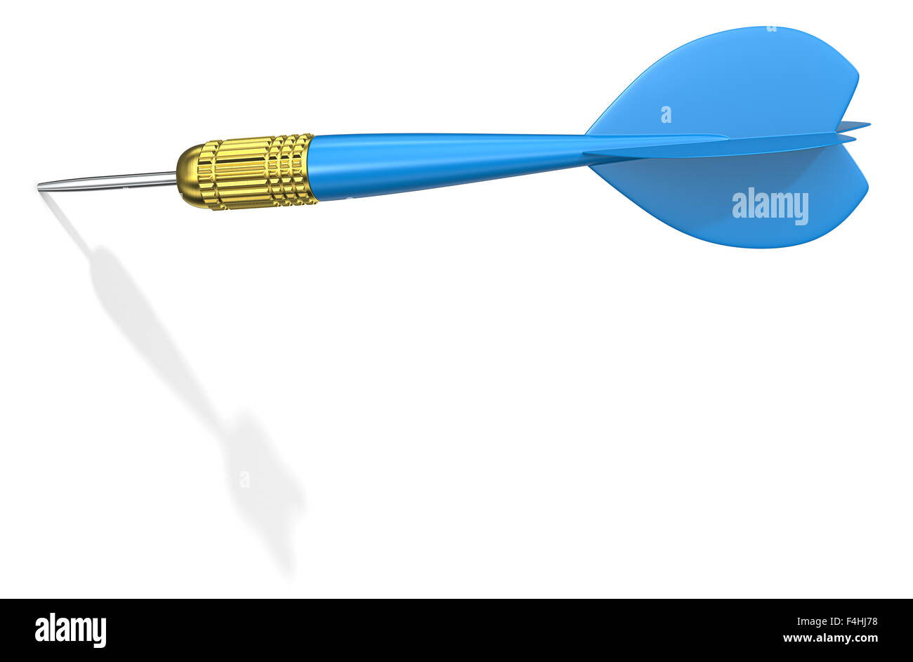 Flecha azul clásico Dart. Sombra sobre fondo blanco. Foto de stock