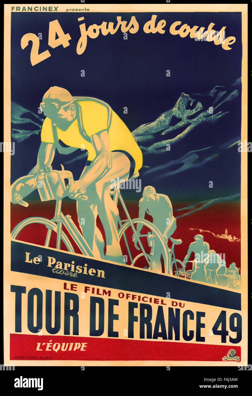 Póster para '24 jours de curso" (24 horas de carrera), la película oficial del Tour de Francia 1949. Foto de stock