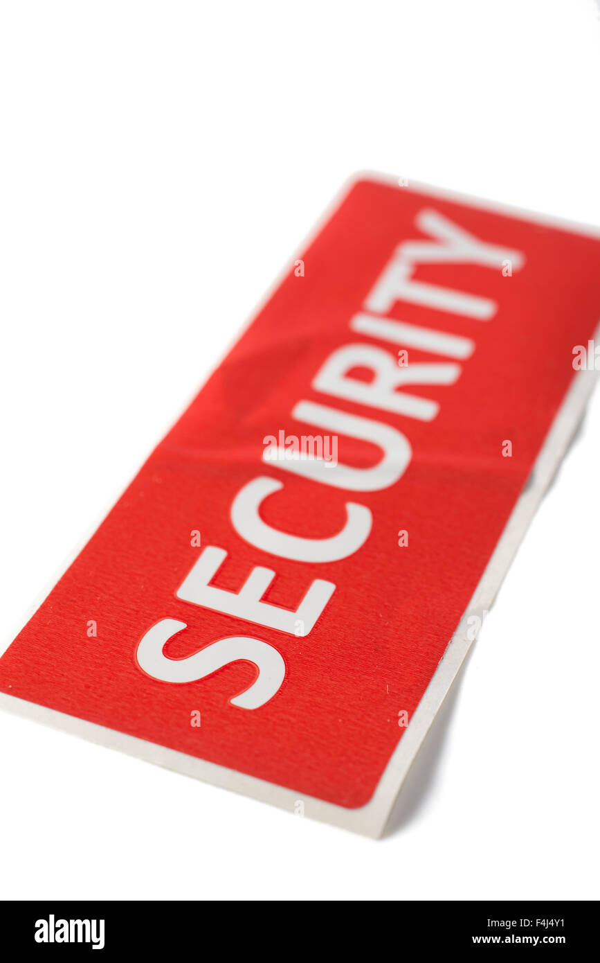 Etiqueta con la palabra 'security' aislado sobre fondo blanco. Foto de stock