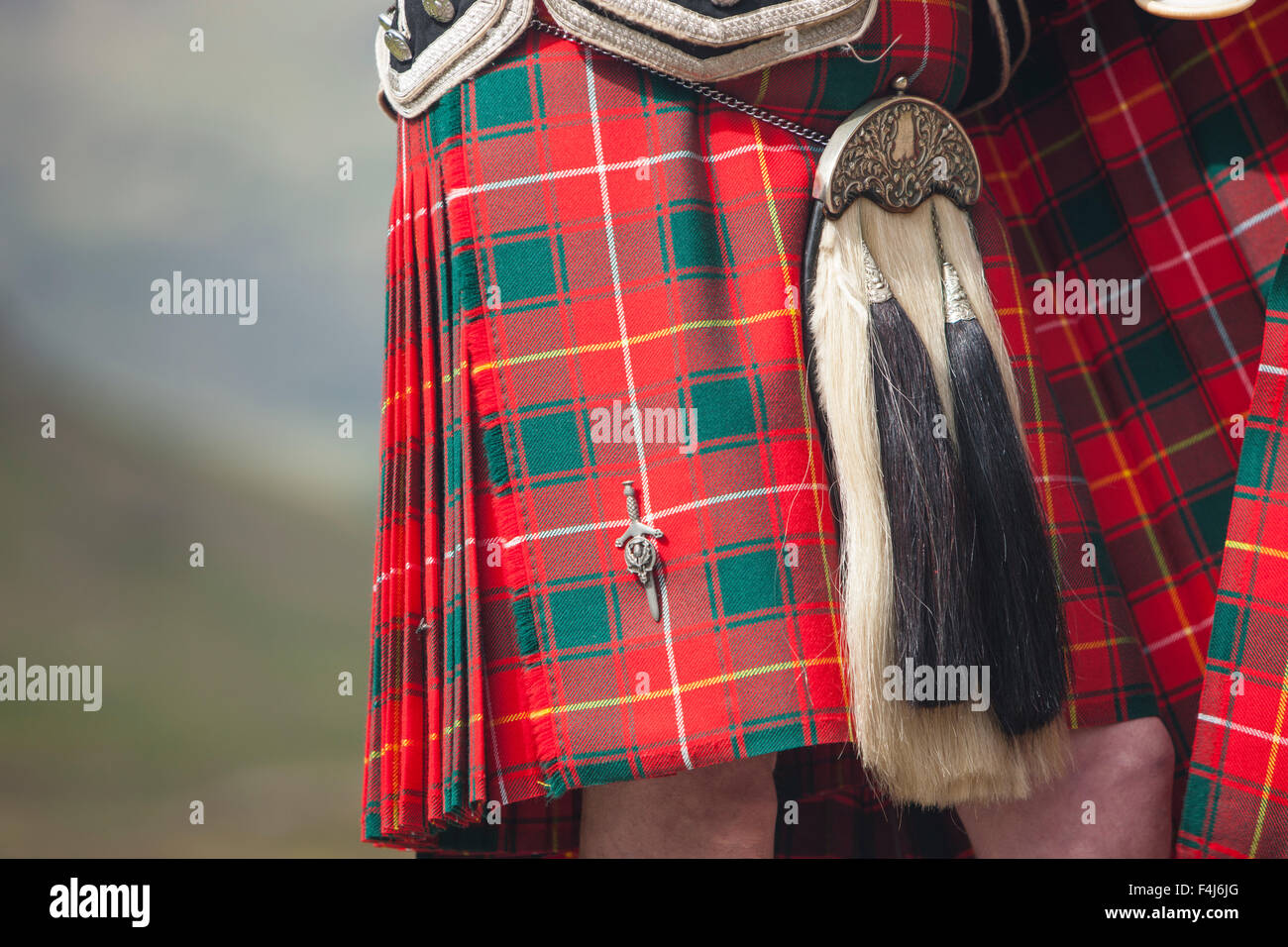 Falda de un gaitero escocés, Glencoe, Escocia, Reino Unido, Europa Foto de stock