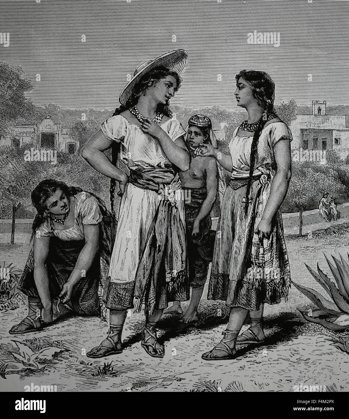 América. México. Chiapas. Las niñas de Tuxtla, c. 1875. Grabado del siglo XIX. Foto de stock