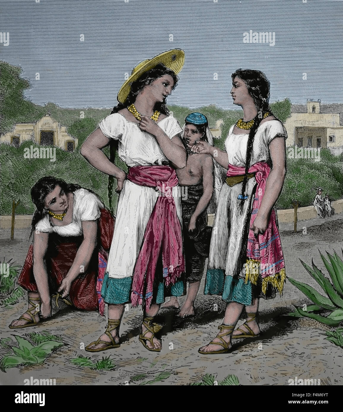 América. México. Chiapas. Las niñas de Tuxtla, c. 1875. Grabado del siglo XIX. Foto de stock