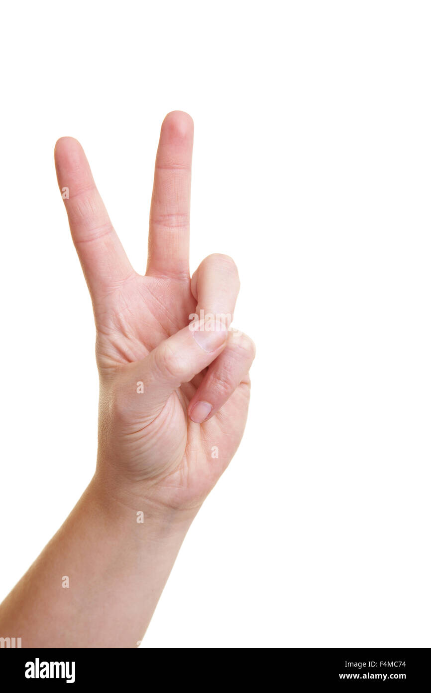 La mano mostrando el signo de la victoria con los dedos índice y medio  Fotografía de stock - Alamy