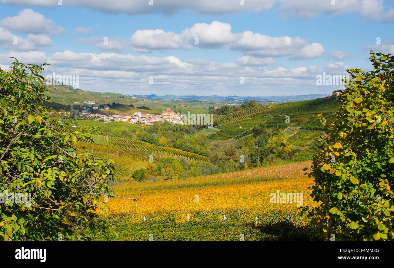 El Piamonte, Italia, y Langhe-Roero Monferrato en la Lista del Patrimonio Mundial de la UNESCO: coloridos viñedos. Foto de stock