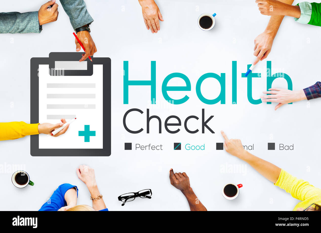 Health Check de diagnóstico médico concepto Análisis de condición Foto de stock