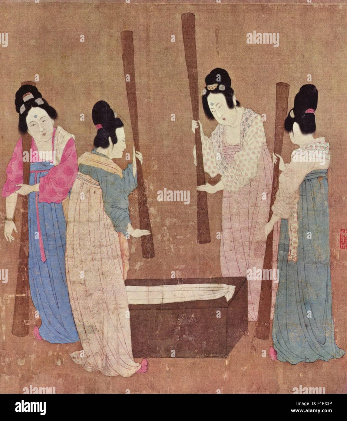 La producción de seda en la antigua China Foto de stock
