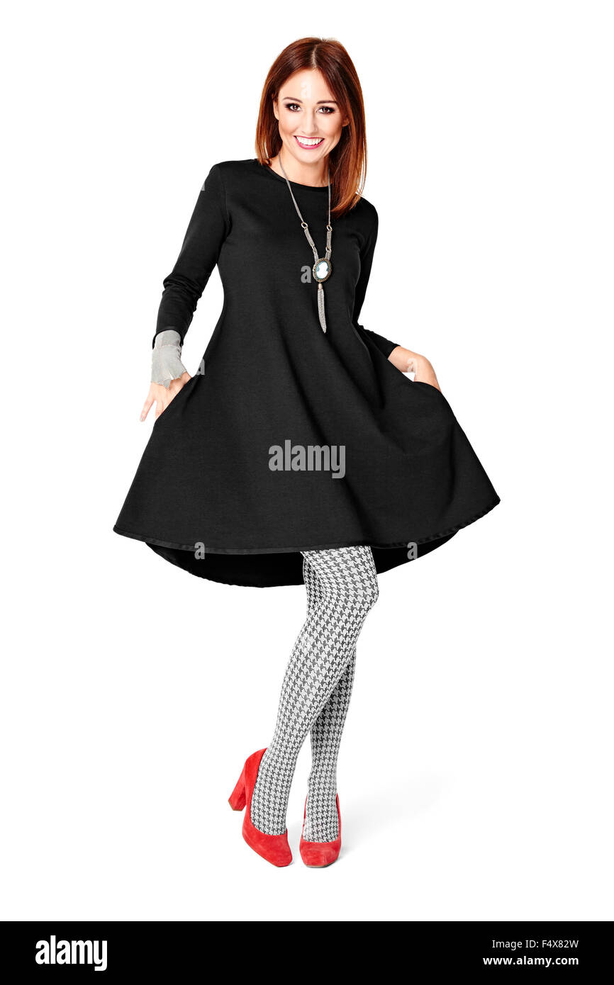 Medias rojas vestido negro Imágenes recortadas de stock - Alamy