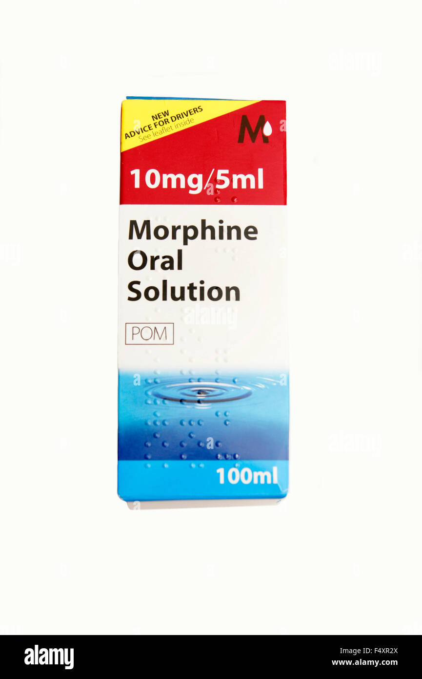 Una botella de solución oral (morfina La morfina es un alcaloide con