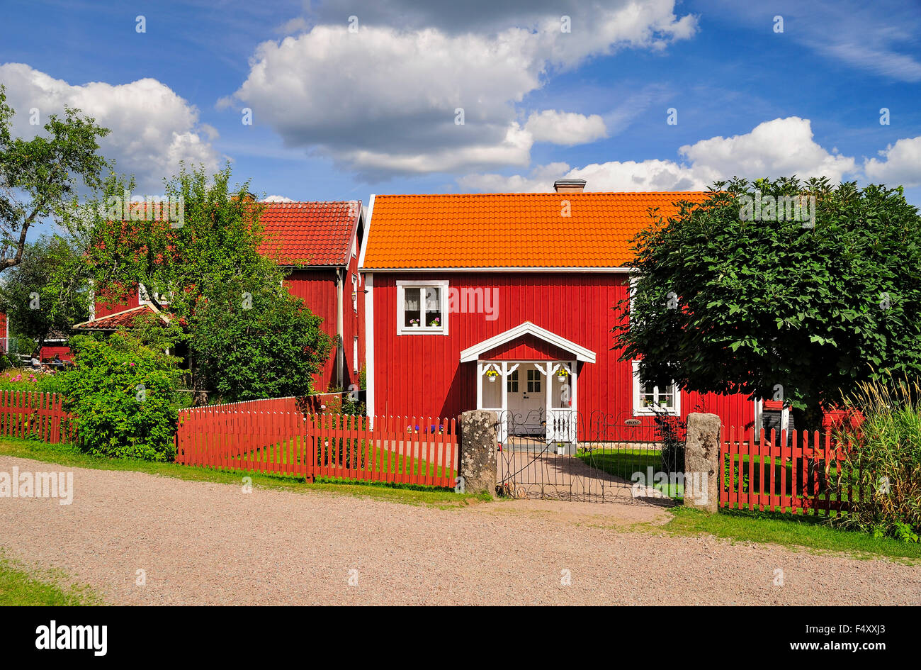 Ubicación del rodaje de Astrid Lindgren Films, los seis niños Bullerby, patio sur Sevedstorp, Vimmerby, Condado de Kalmar Foto de stock