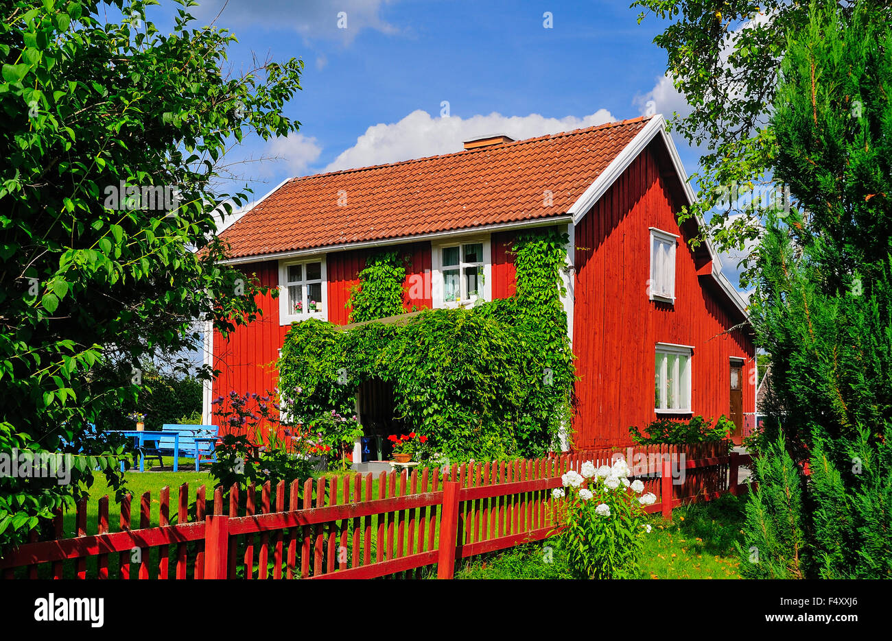 Ubicación del rodaje de Astrid Lindgren Films, los seis niños Bullerby, patio norte, Sevedstorp, Vimmerby, Condado de Kalmar Foto de stock