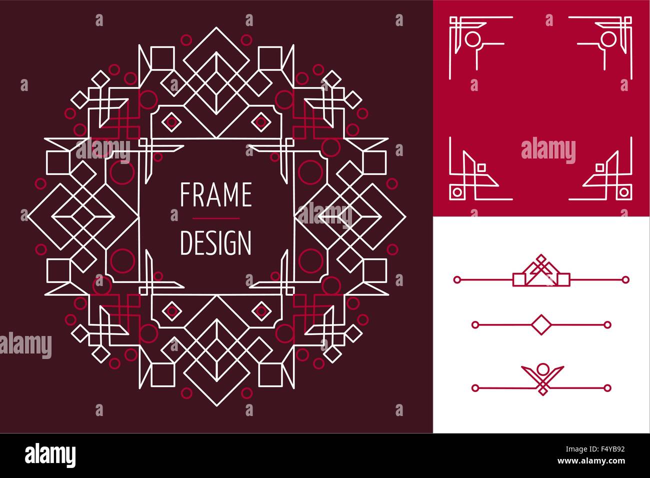 Conjunto de art deco diseños de bastidor de línea mono y rotulación elementos geométricos. Ideal para hacer propia tarjeta de felicitación. Vector EPS10. Ilustración del Vector