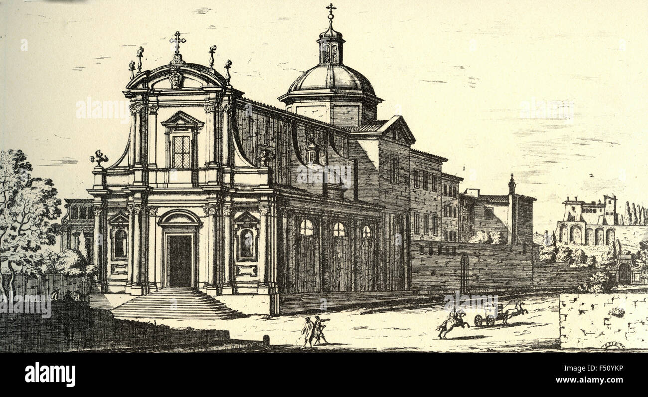 Ilustración de la Iglesia de San Nicolás de Tolentino entre el Quirinal y la Porta Salaria, Roma, Italia Foto de stock