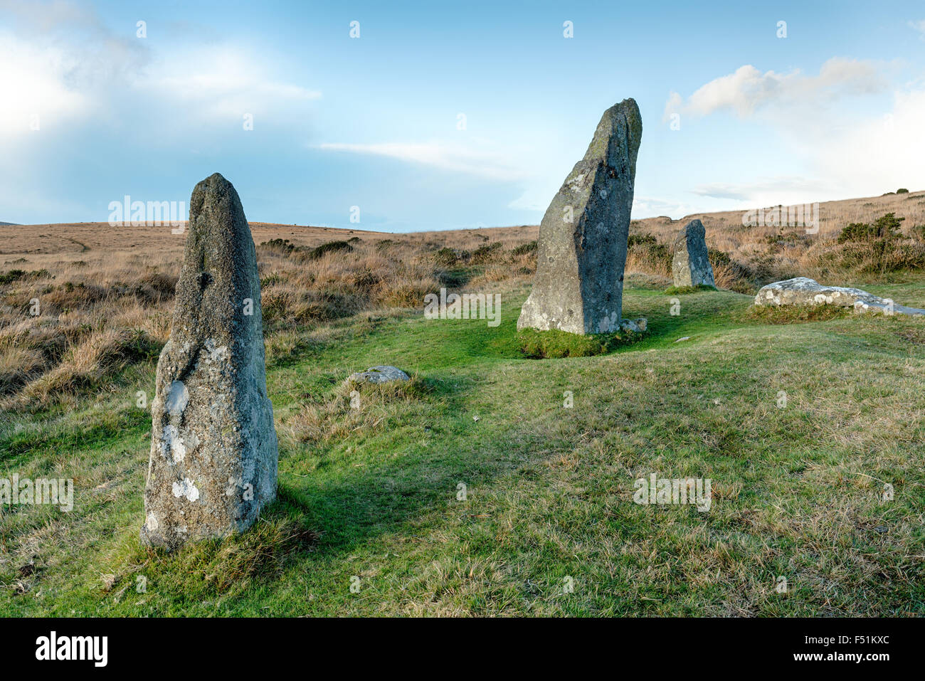 Gidleigh Scorhill círculo de piedra cerca de Dartmoor, en Devon Foto de stock
