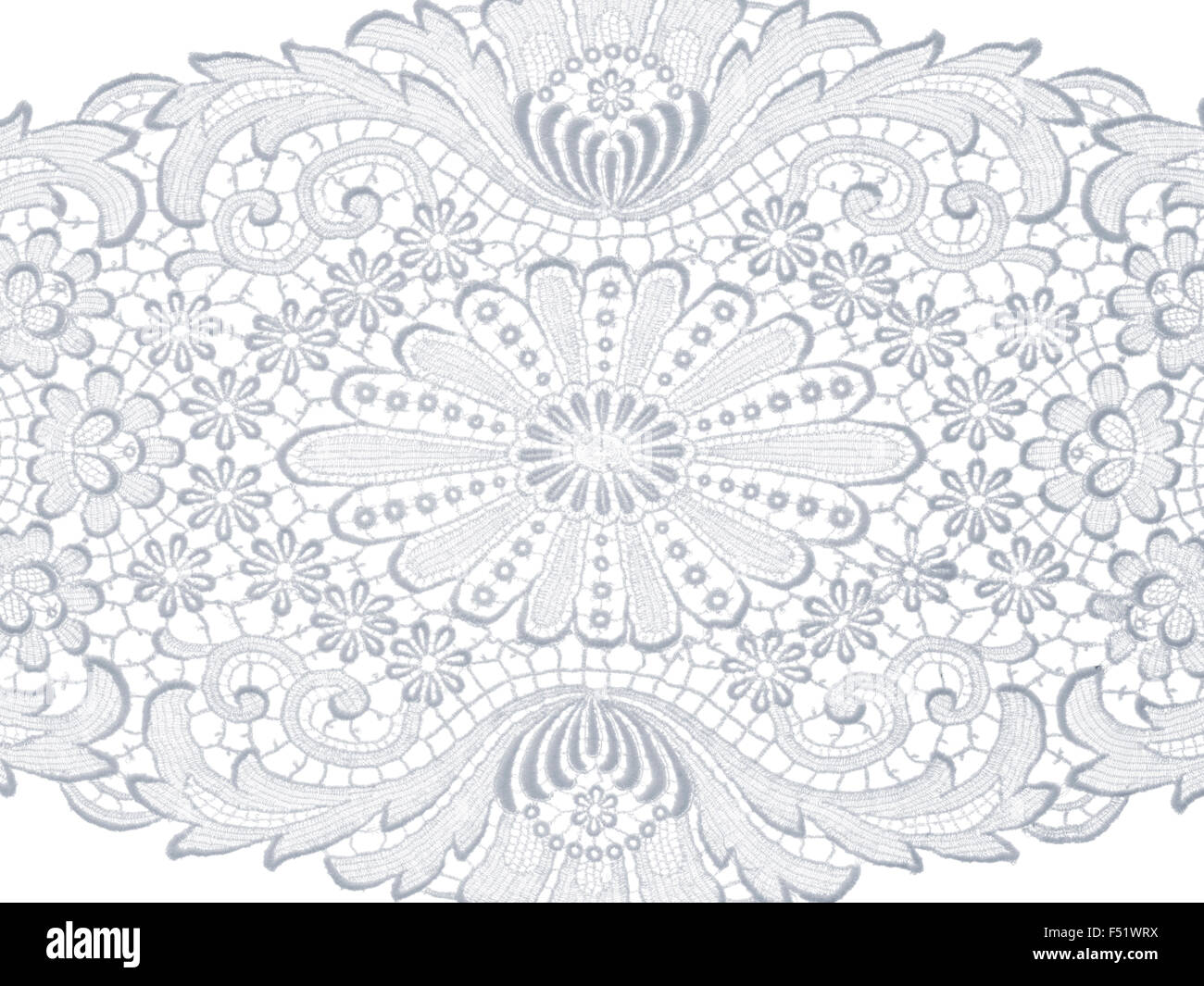 Blanco doily lace, fondo plano, recorte Foto de stock